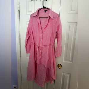 QED London High Low shirt dress. Cotton. Stripy pink. Size US 6.